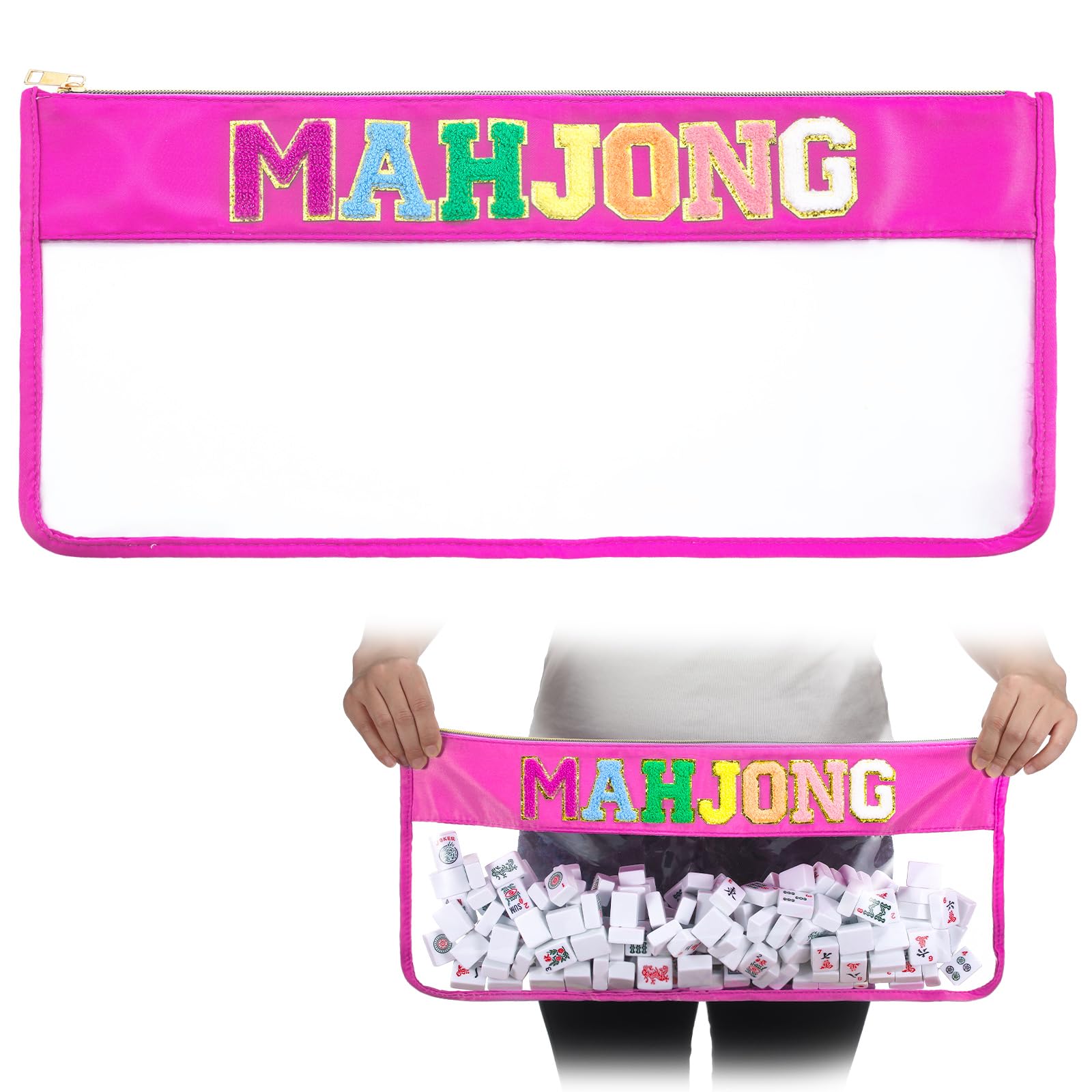 Sunnymove Hot Pink American Mahjong Bag - Empty Case with Zippered & Letters, Holds 166 Tiles