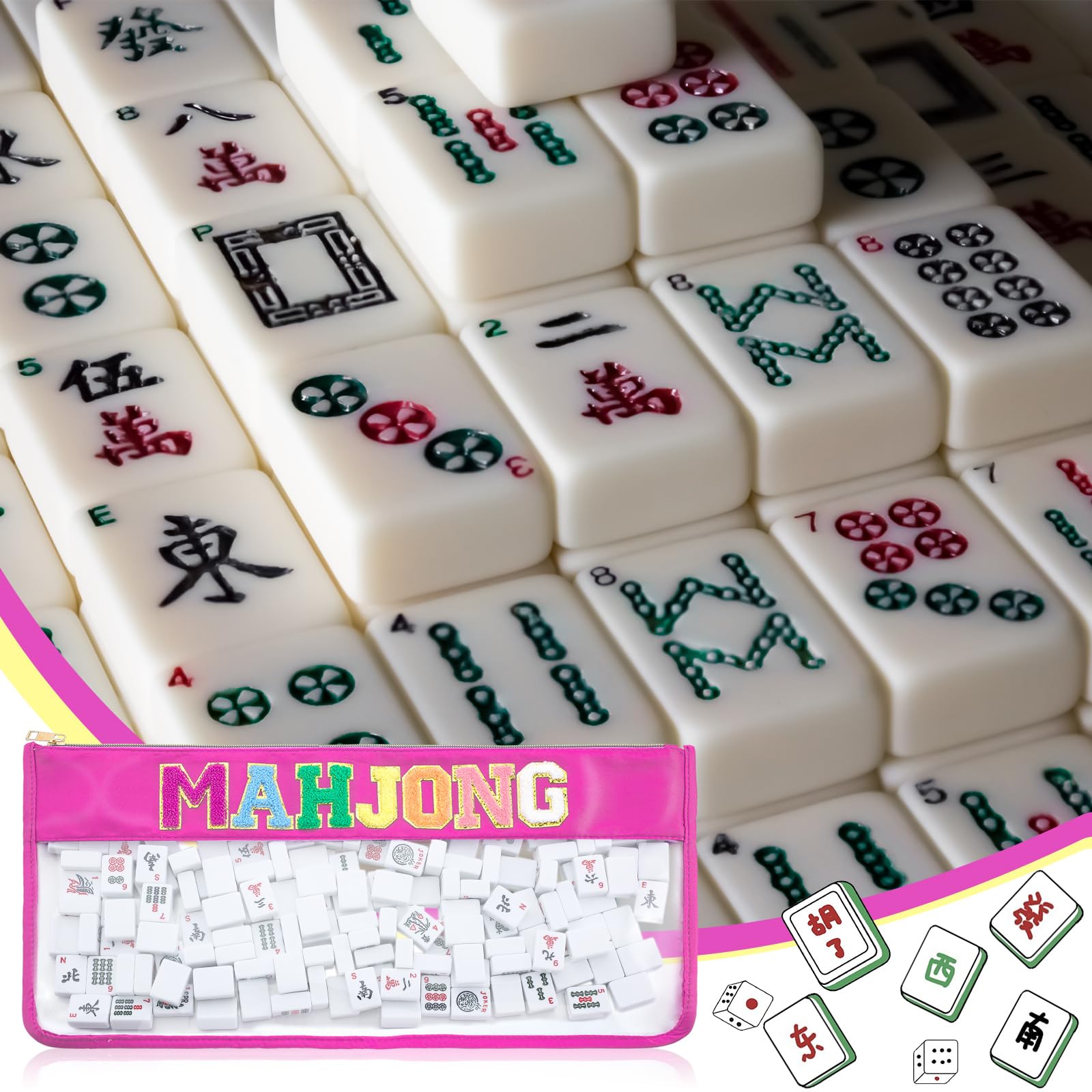 Sunnymove Hot Pink American Mahjong Bag - Empty Case with Zippered & Letters, Holds 166 Tiles
