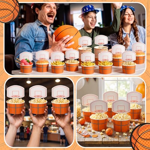 Sunnyray 24 Sets Basketball Hoop Snack Cups - Disposable Paper Party Cups with Cards for Basketball Themed Birthday Parties