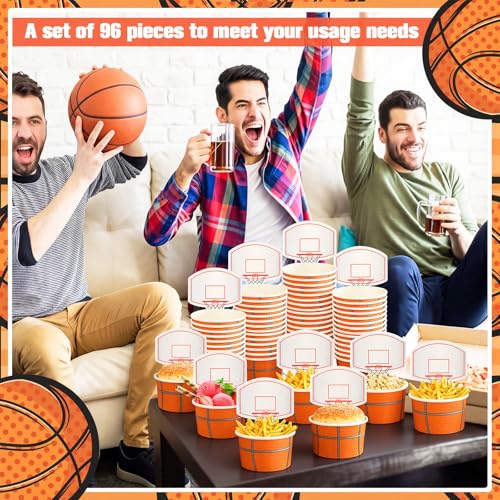 Sunnyray 24 Sets Basketball Hoop Snack Cups - Disposable Paper Party Cups with Cards for Basketball Themed Birthday Parties