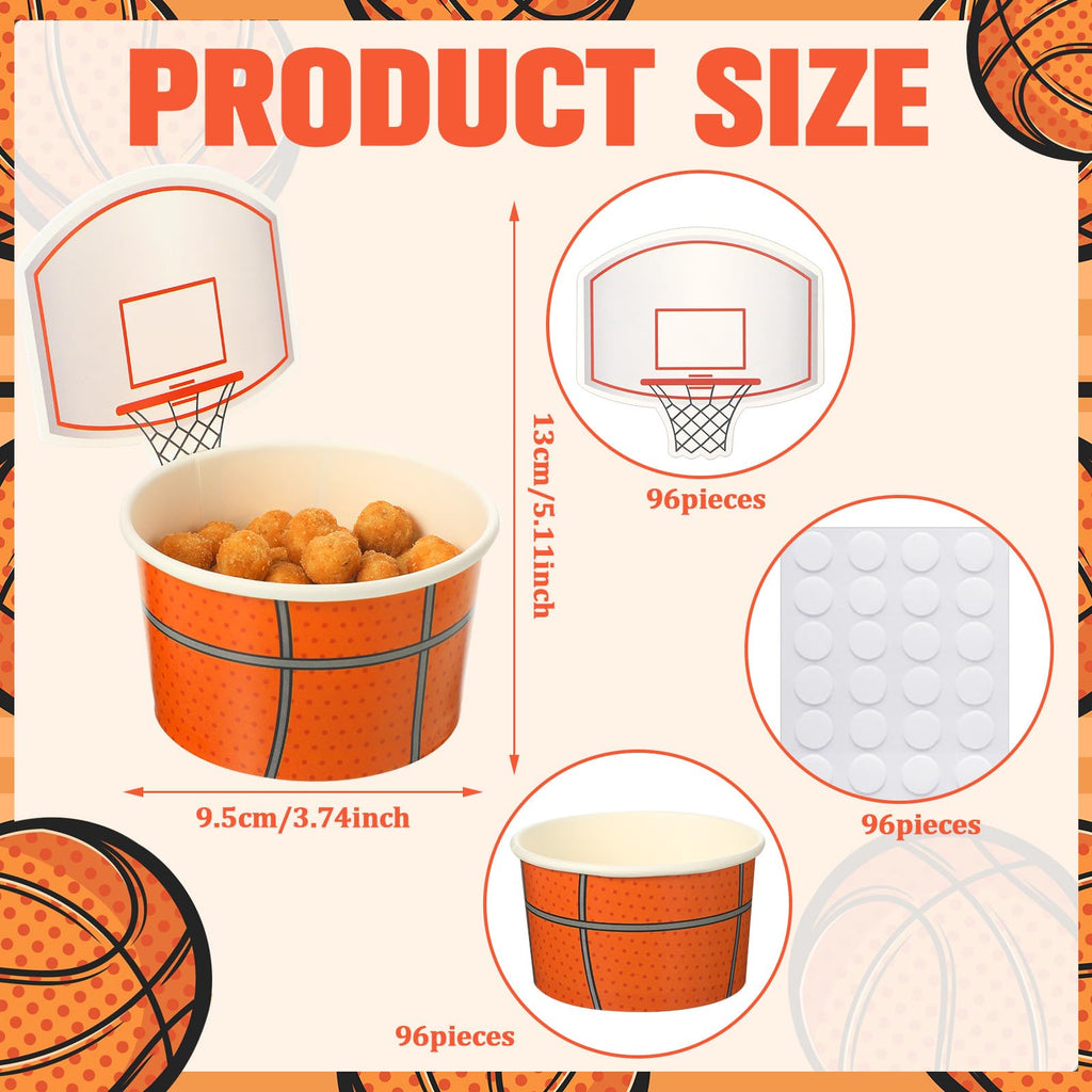 Sunnyray 24 Sets Basketball Hoop Snack Cups - Disposable Paper Party Cups with Cards for Basketball Themed Birthday Parties