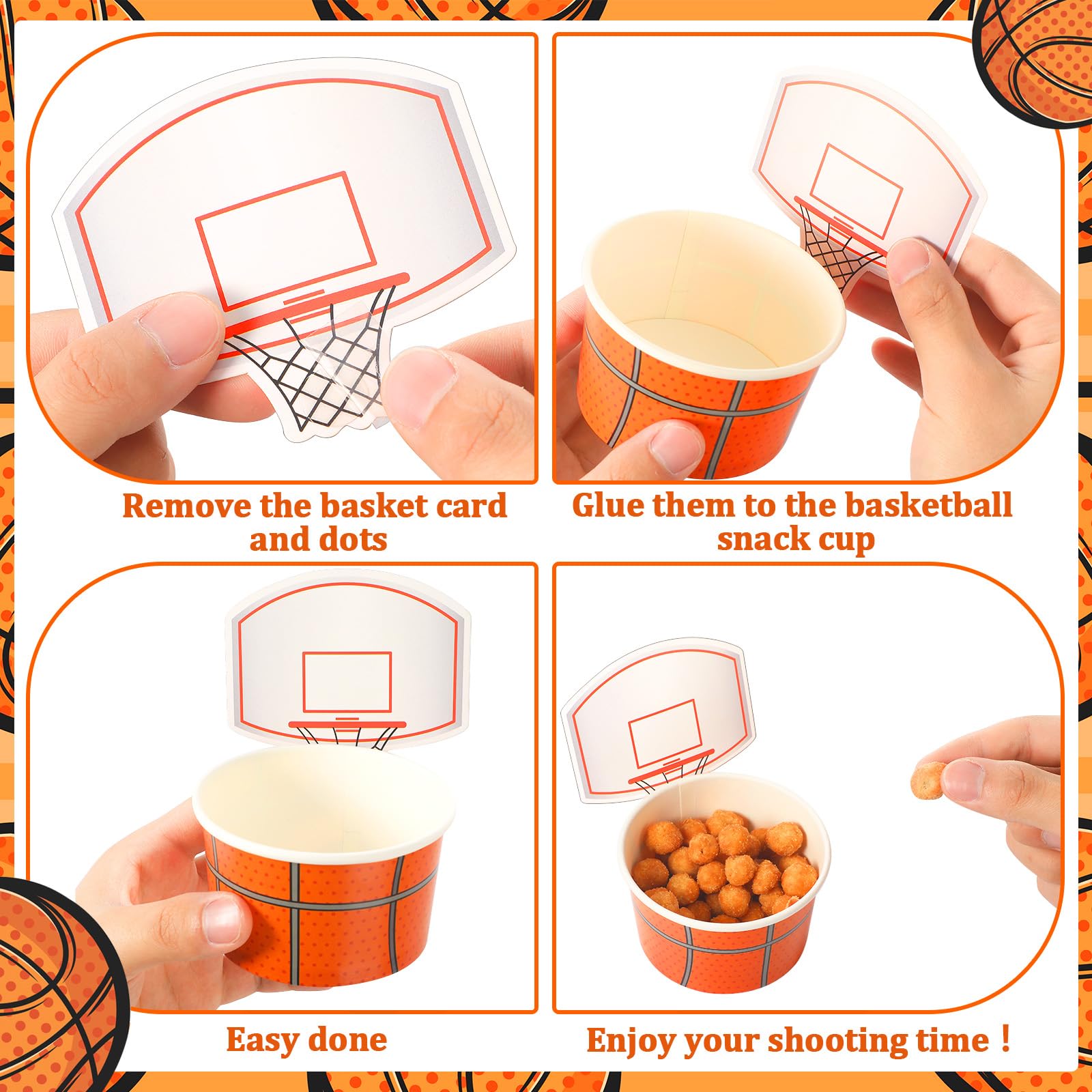 Sunnyray 24 Sets Basketball Hoop Snack Cups - Disposable Paper Party Cups with Cards for Basketball Themed Birthday Parties