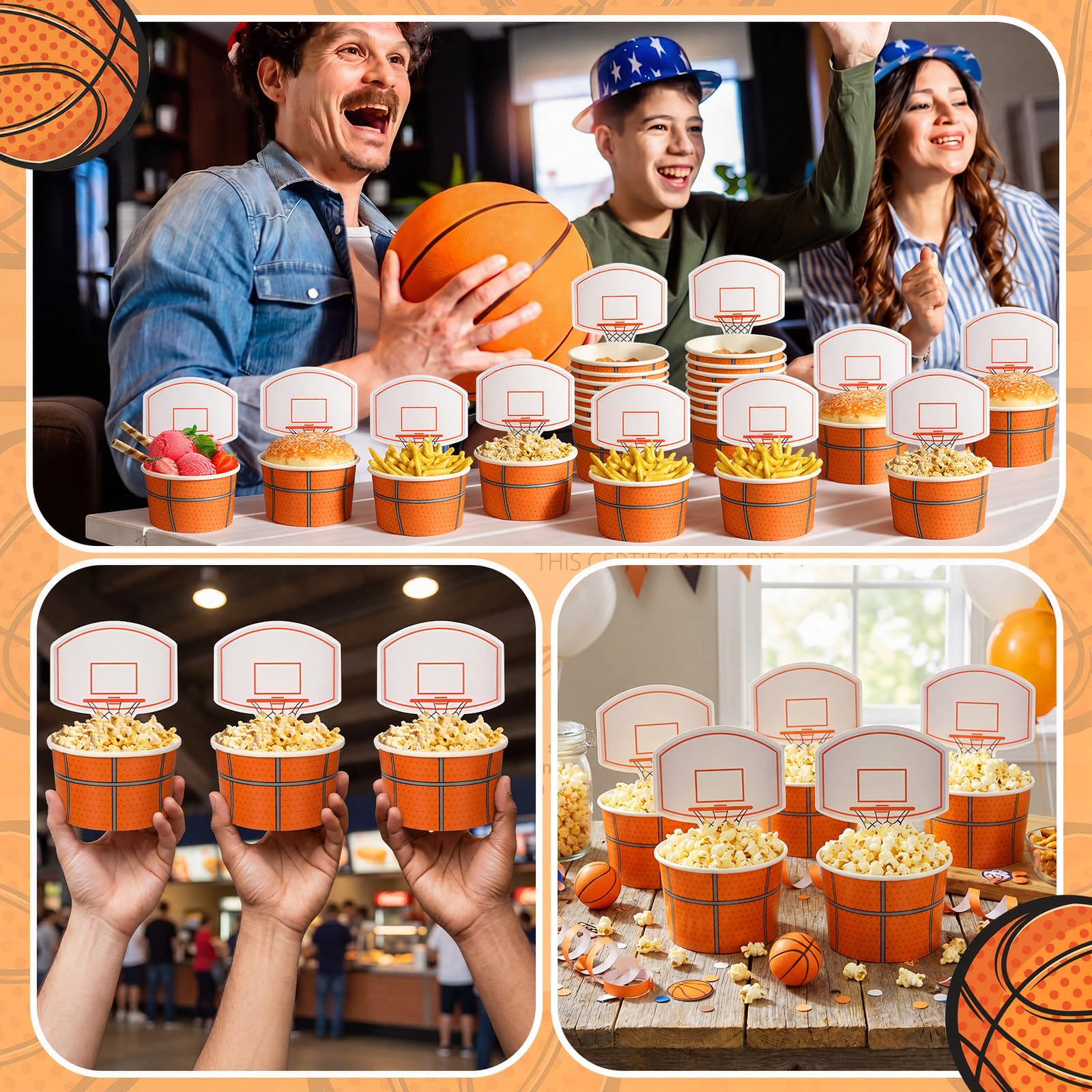 Sunnyray 24 Sets Basketball Hoop Snack Cups - Disposable Paper Party Cups with Cards for Basketball Themed Birthday Parties