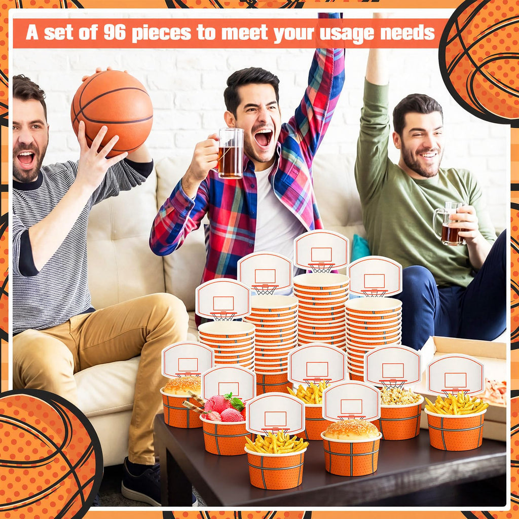Sunnyray 24 Sets Basketball Hoop Snack Cups - Disposable Paper Party Cups with Cards for Basketball Themed Birthday Parties
