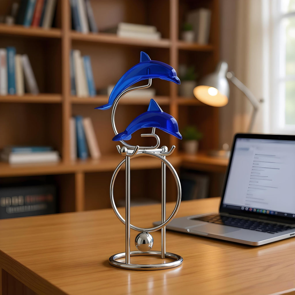 Sunnytech Dolphins Kinetic Art Desk Toy - Metal Balancing Sculpture for Relaxation