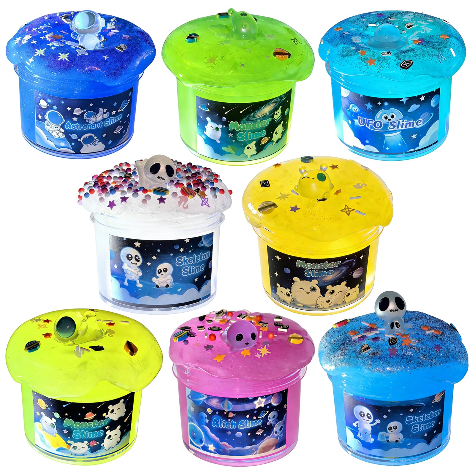 Sunool 8-Pack Galaxy Glow-in-the-Dark Space Slime Kit – Non-Sticky, Super Soft Sludge for Kids Party Favors and Stress Relief