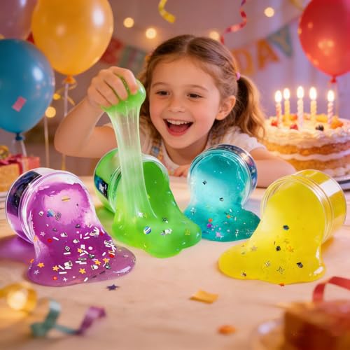 Sunool 8-Pack Galaxy Glow-in-the-Dark Space Slime Kit – Non-Sticky, Super Soft Sludge for Kids Party Favors and Stress Relief
