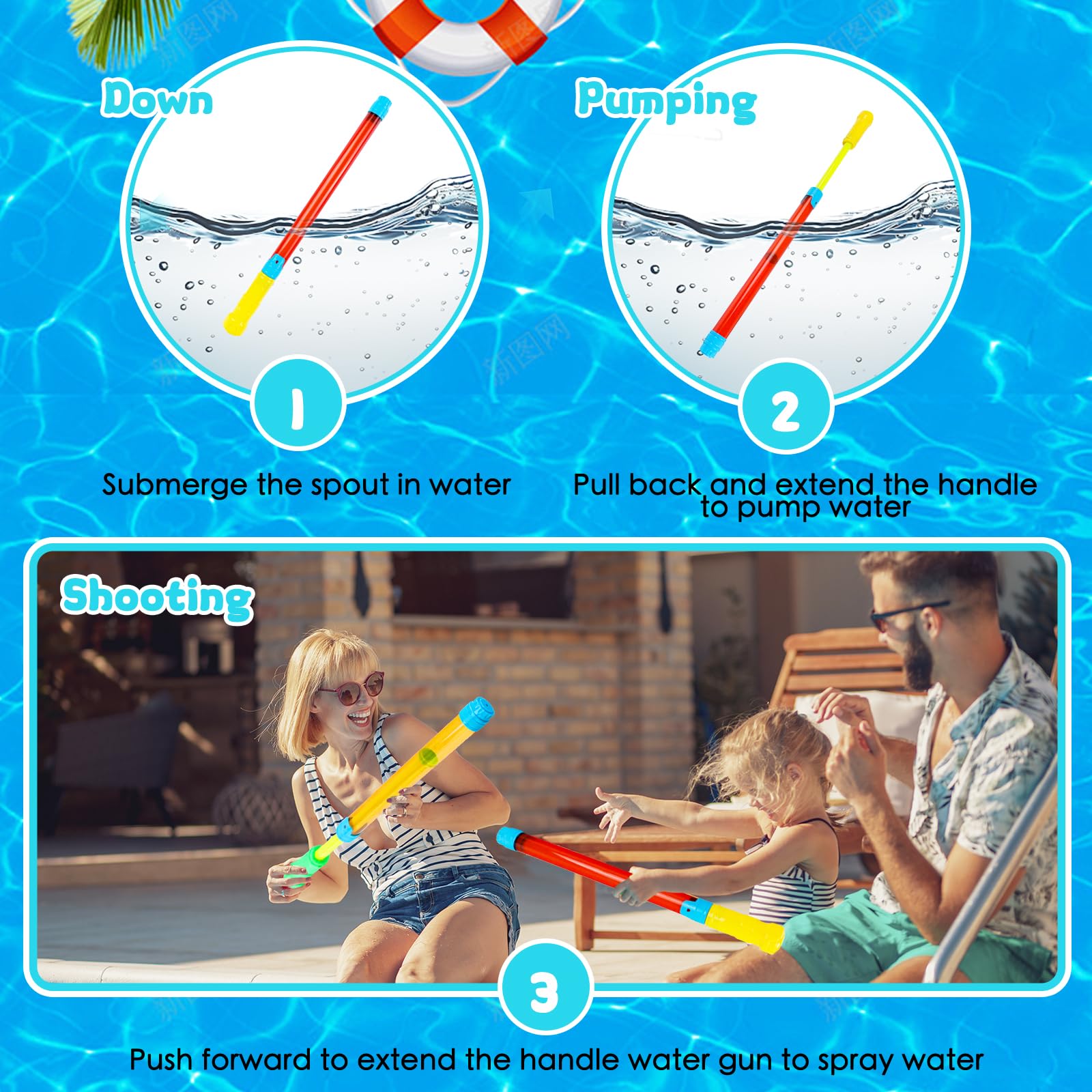 SUNPROUND 4-Pack Water Blasters: Long Range Squirt Guns for Summer Pool & Beach Fun