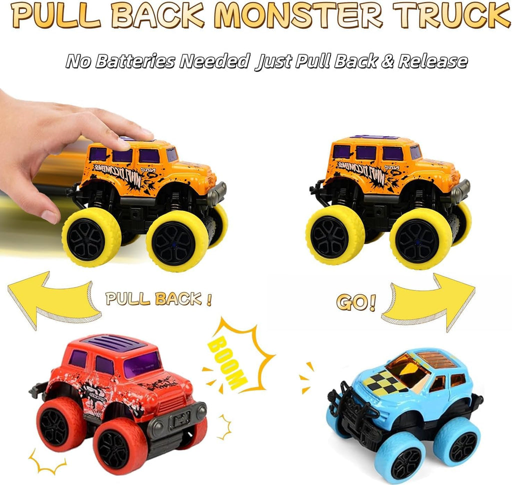 SUNPROUND 8-Pack Mini Monster Truck Toys – Pull-Back Die-Cast Cars for Party Favors, Goodie Bags, and Birthday Bulk Gifts