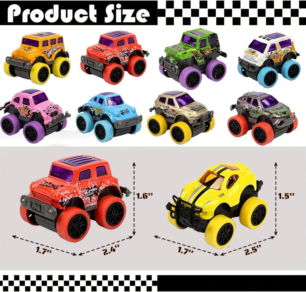 SUNPROUND 8-Pack Mini Monster Truck Toys – Pull-Back Die-Cast Cars for Party Favors, Goodie Bags, and Birthday Bulk Gifts