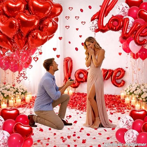 SUNPROUND Red Romantic Party Decoration Kit – 147 Pieces with Heart Balloons, LOVE Balloon, Rose Petals for Wedding, Anniversary, Proposal
