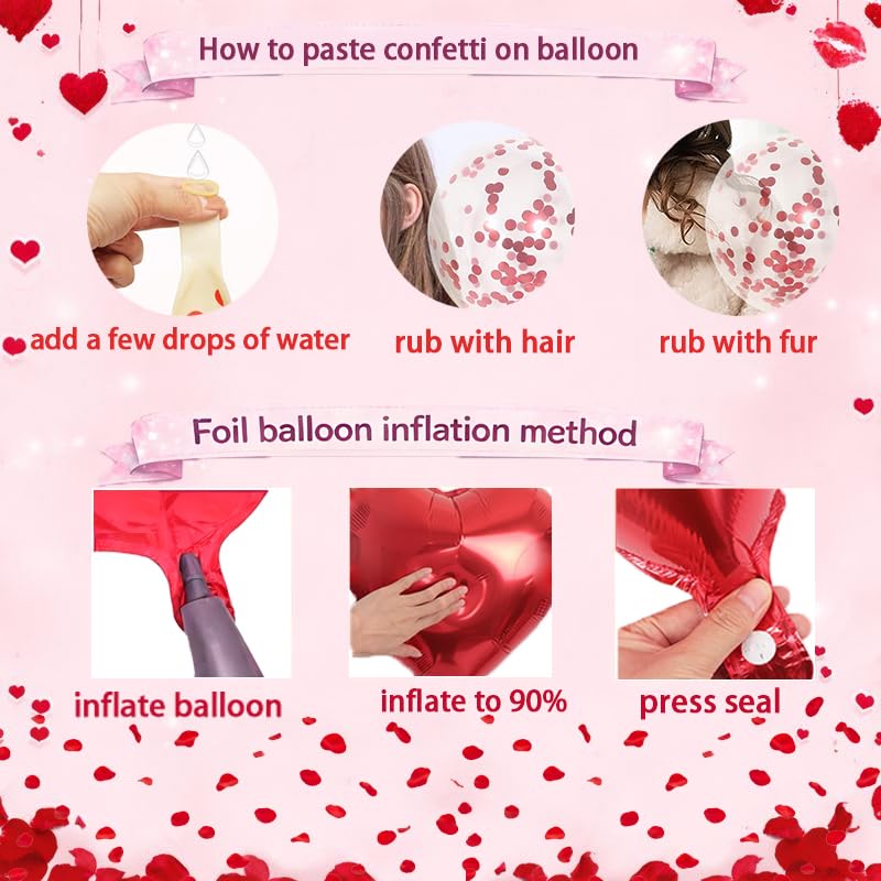 SUNPROUND Red Romantic Party Decoration Kit – 147 Pieces with Heart Balloons, LOVE Balloon, Rose Petals for Wedding, Anniversary, Proposal