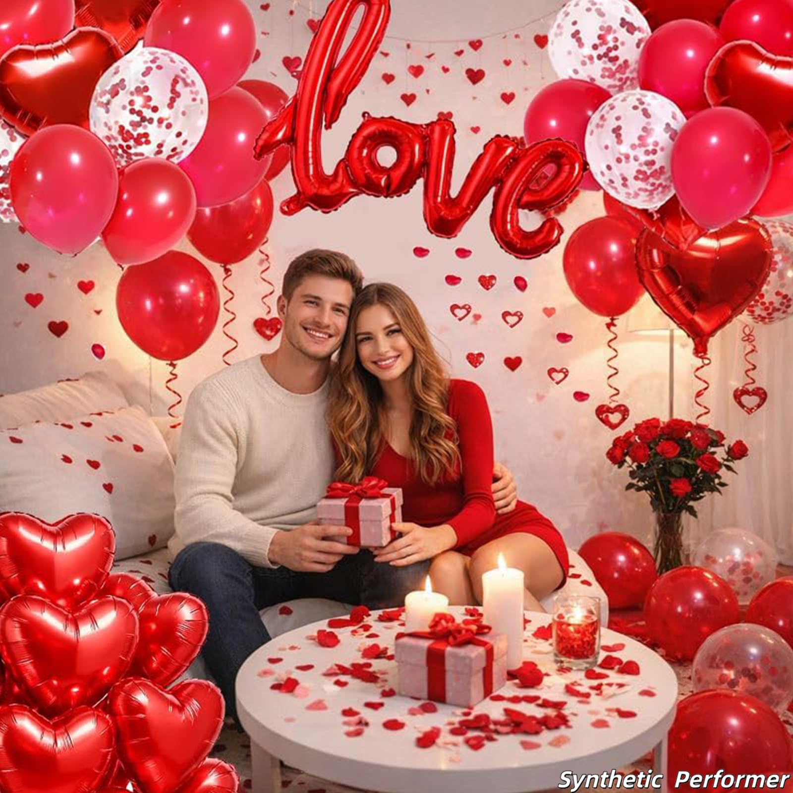 SUNPROUND Red Romantic Party Decoration Kit – 147 Pieces with Heart Balloons, LOVE Balloon, Rose Petals for Wedding, Anniversary, Proposal