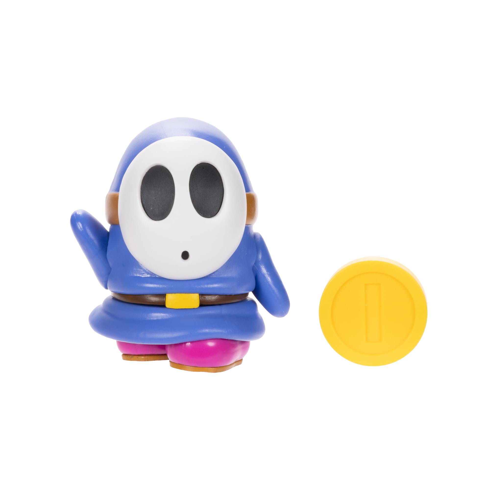 Super Mario 4-Inch Blue Shy Guy Action Figure with Coin – Poseable, Ages 3+