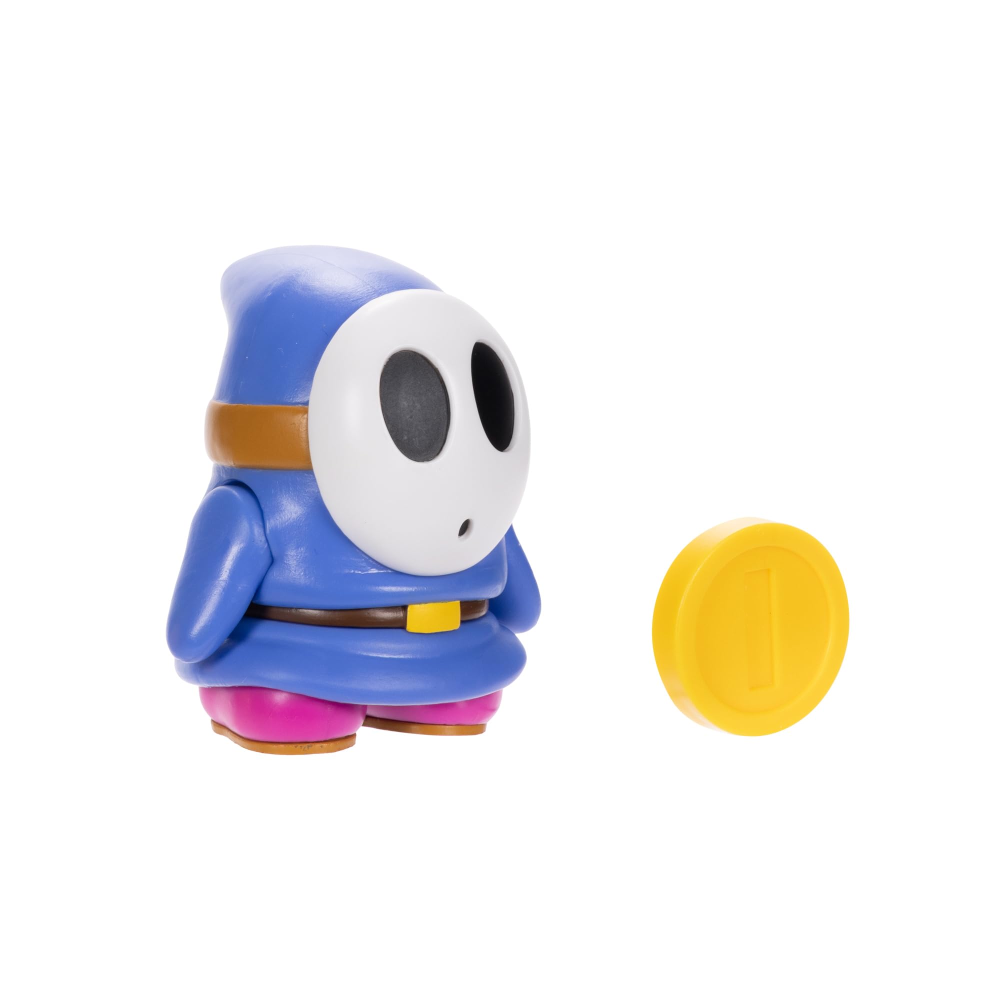 Super Mario 4-Inch Blue Shy Guy Action Figure with Coin – Poseable, Ages 3+