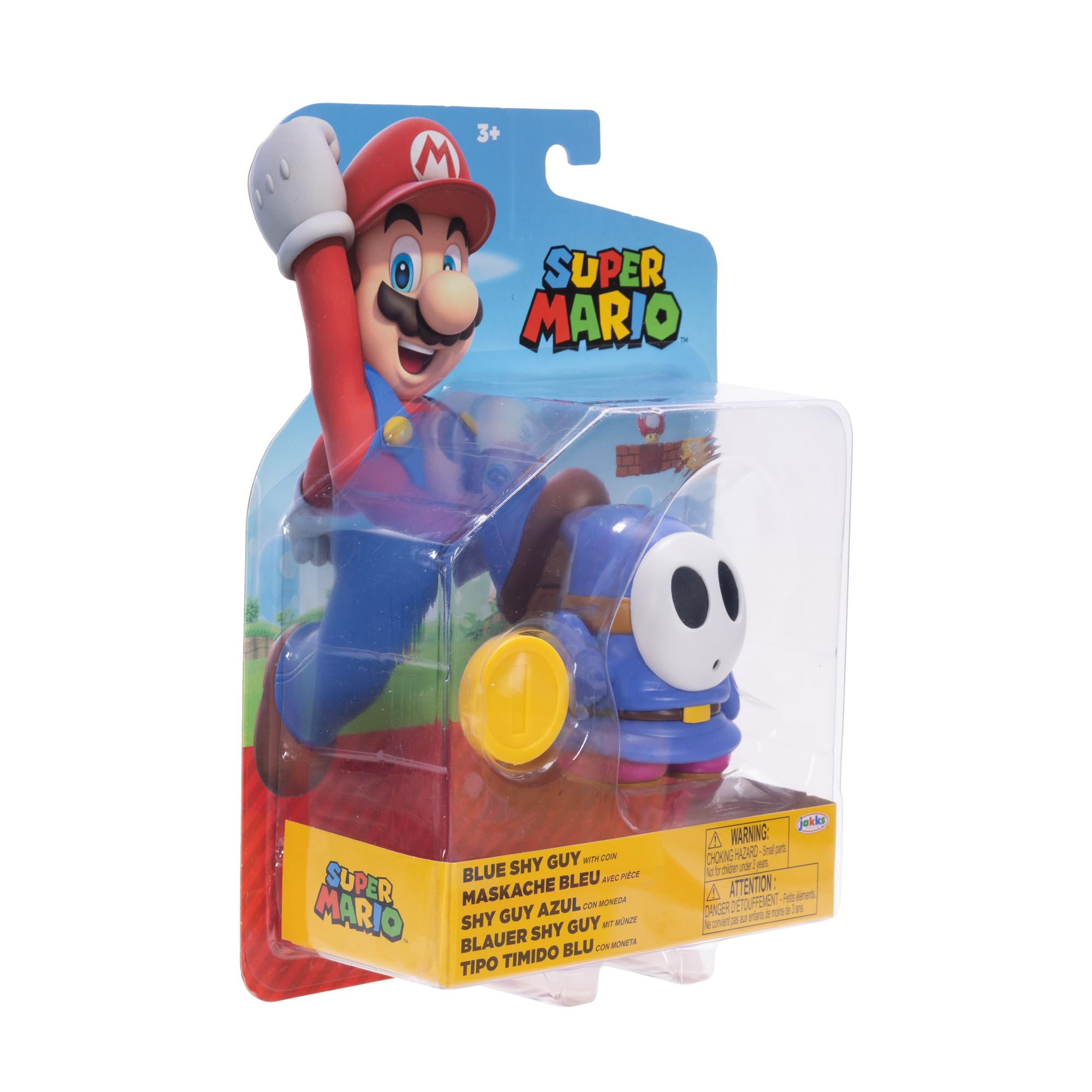 Super Mario 4-Inch Blue Shy Guy Action Figure with Coin – Poseable, Ages 3+
