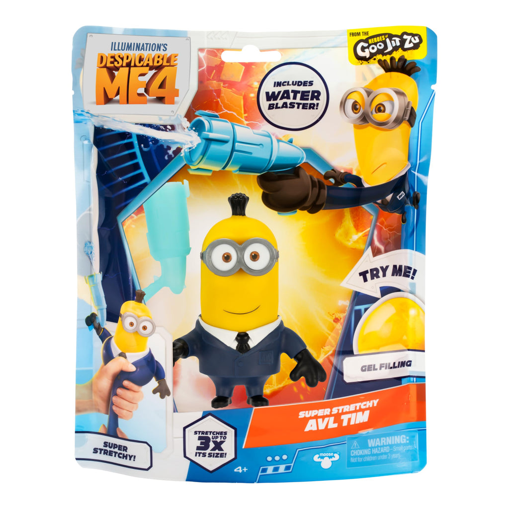 Super Stretchy AVL Tim Minion Action Figure with Blaster Squirter - Despicable Me 4 Goo Jit Zu Toy