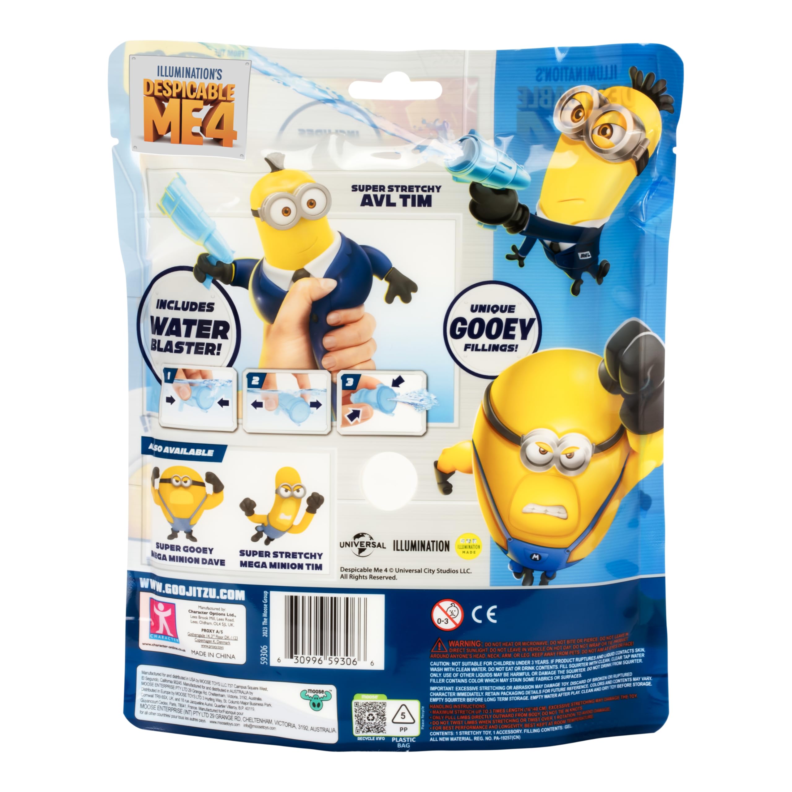 Super Stretchy AVL Tim Minion Action Figure with Blaster Squirter - Despicable Me 4 Goo Jit Zu Toy