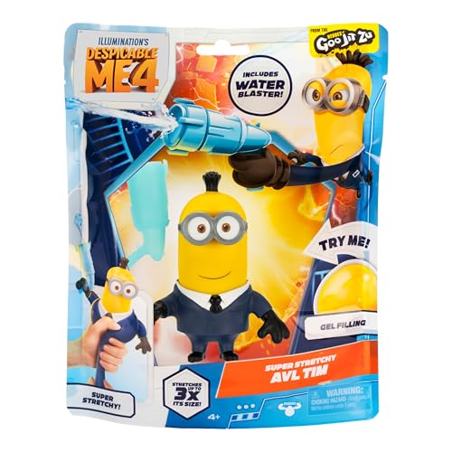 Super Stretchy AVL Tim Minion Action Figure with Blaster Squirter - Despicable Me 4 Goo Jit Zu Toy