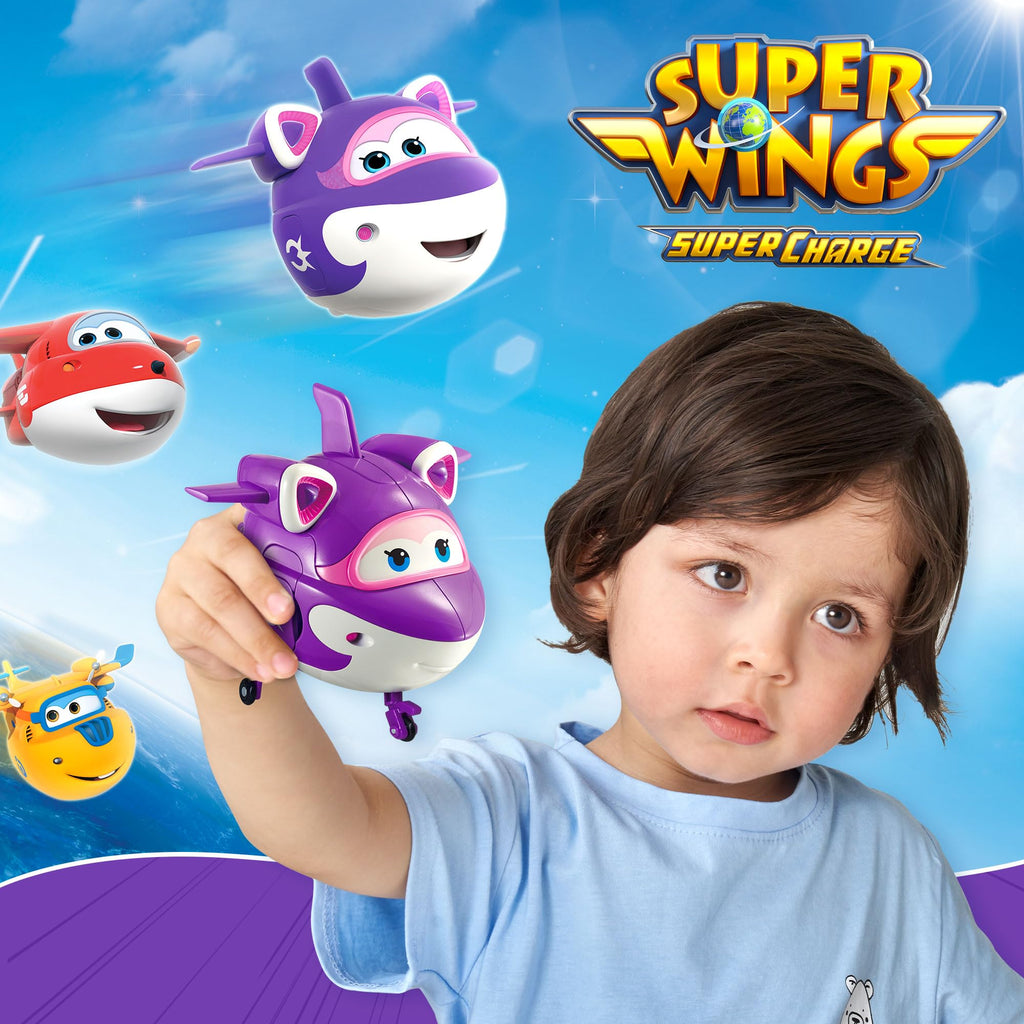 Super Wings 5-Inch Transforming Crystal Supercharged Airplane Robot Action Figure (Blue)