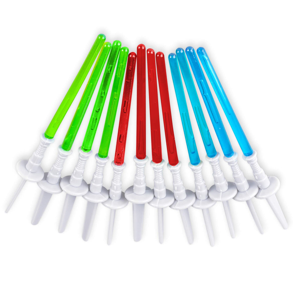 Super Z Outlet Light Saber Cupcake Toppers (12 pack) - 4 Inch Tall Plastic Picks in Red, Green, Blue for Birthday and Fan Events