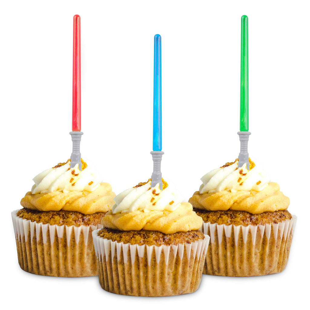 Super Z Outlet Light Saber Cupcake Toppers (12 pack) - 4 Inch Tall Plastic Picks in Red, Green, Blue for Birthday and Fan Events