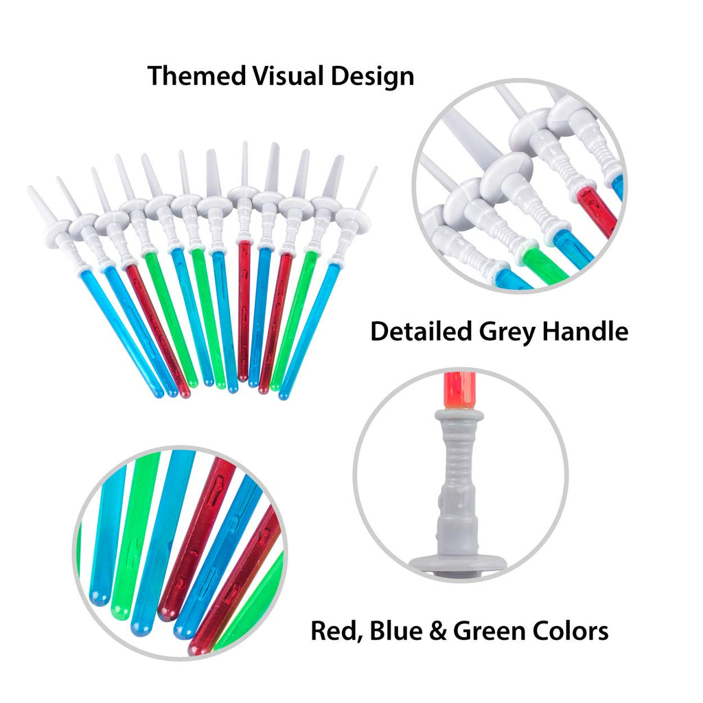 Super Z Outlet Light Saber Cupcake Toppers (12 pack) - 4 Inch Tall Plastic Picks in Red, Green, Blue for Birthday and Fan Events