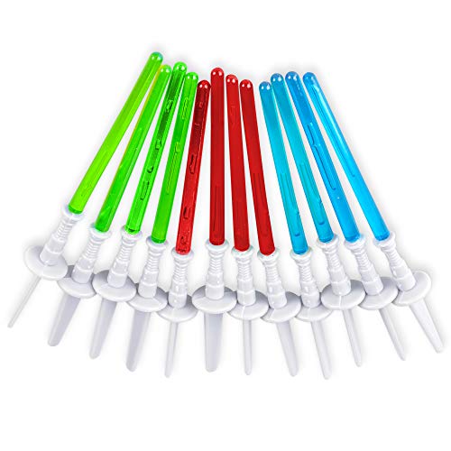 Super Z Outlet Light Saber Cupcake Toppers (12 pack) - 4 Inch Tall Plastic Picks in Red, Green, Blue for Birthday and Fan Events