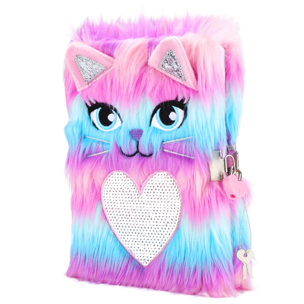 SuperStyle Plush Cat Lock Diary – Secret Notebook for Girls 6-12, Soft Fuzzy Cover with 64 Pages