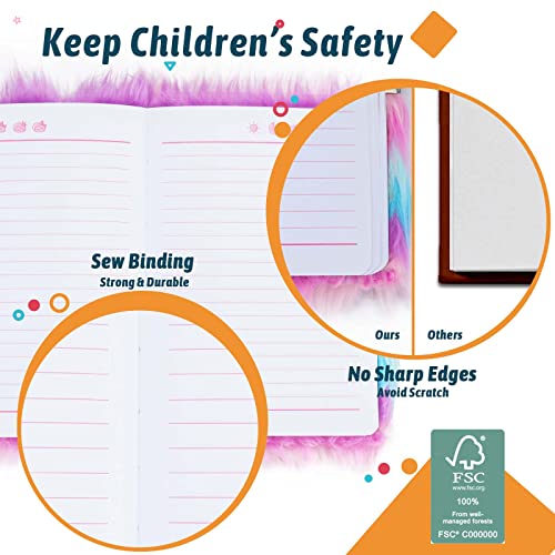 SuperStyle Plush Cat Lock Diary – Secret Notebook for Girls 6-12, Soft Fuzzy Cover with 64 Pages