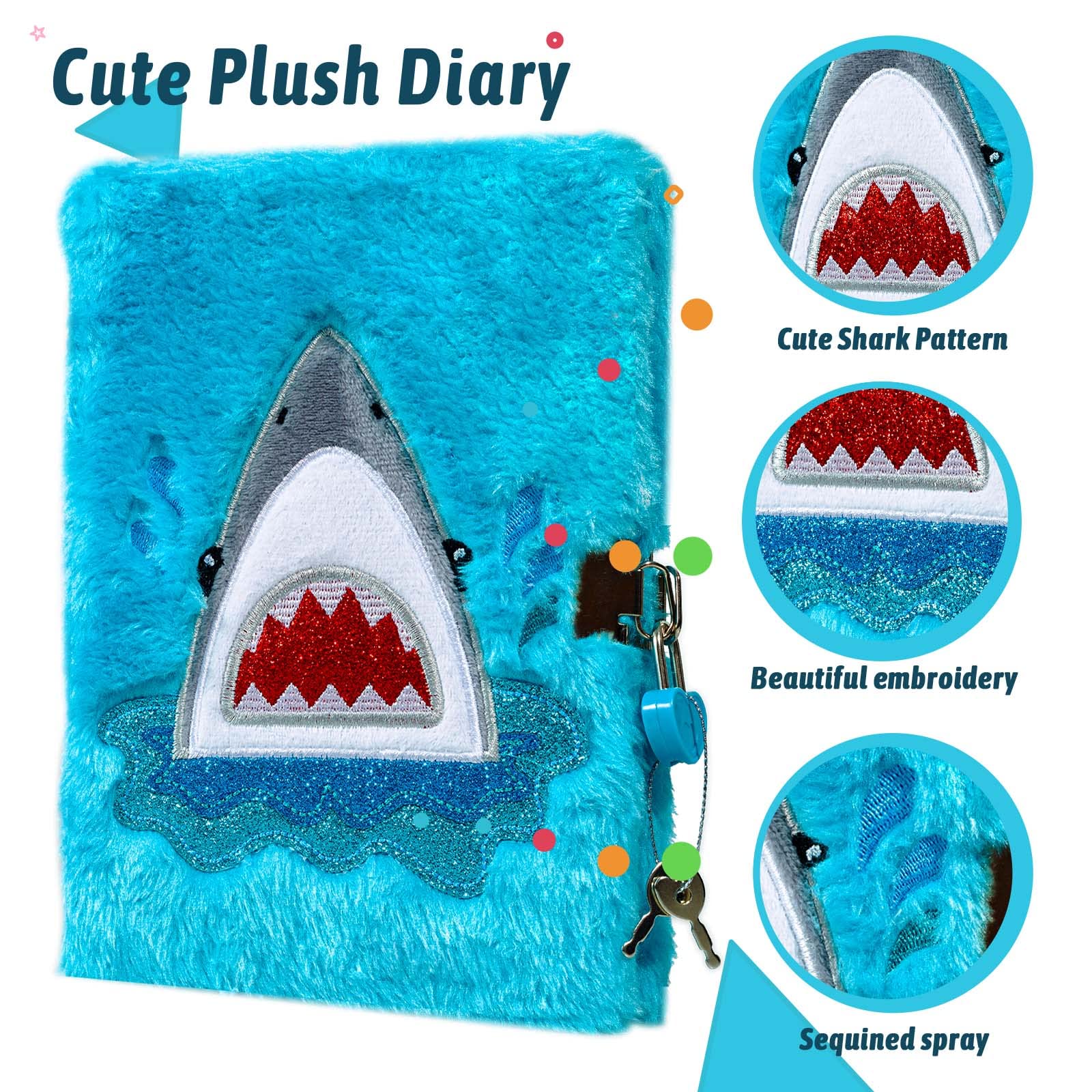 SuperStyle Shark Plush Lock Diary – A5 Secret Notebook for Kids Ages 6-12