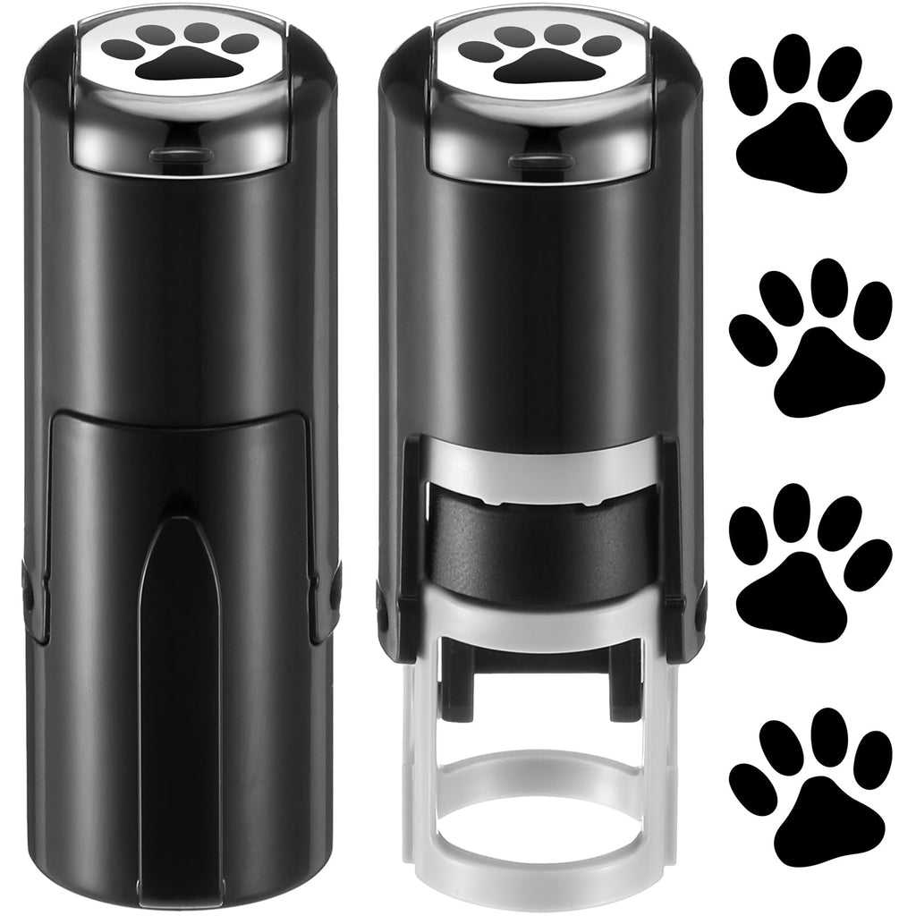 Supervitae 2-Pack Paw Print Stamps – Mini Black Self-Inking Stamper for Classroom Crafts and Party Favors