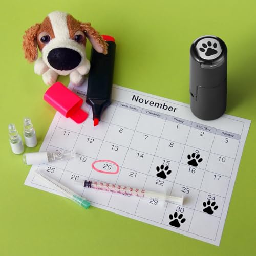 Supervitae 2-Pack Paw Print Stamps – Mini Black Self-Inking Stamper for Classroom Crafts and Party Favors
