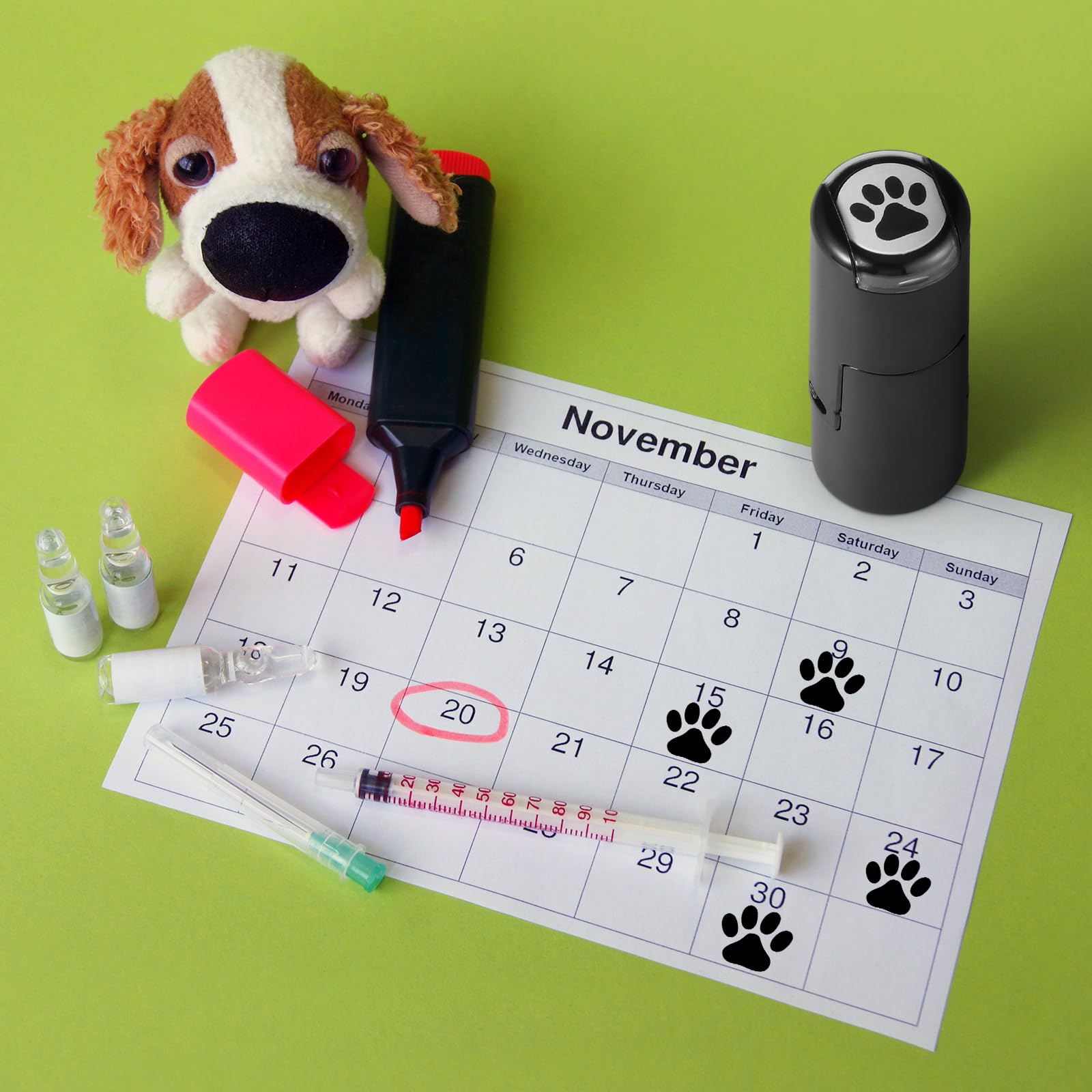 Supervitae 2-Pack Paw Print Stamps – Mini Black Self-Inking Stamper for Classroom Crafts and Party Favors
