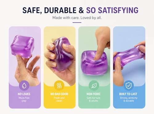 SUPERZON Stress Cube Squishy – 2.17-Inch Gel-Filled Fidget Toy for Anxiety & ADHD Relief (Purple)