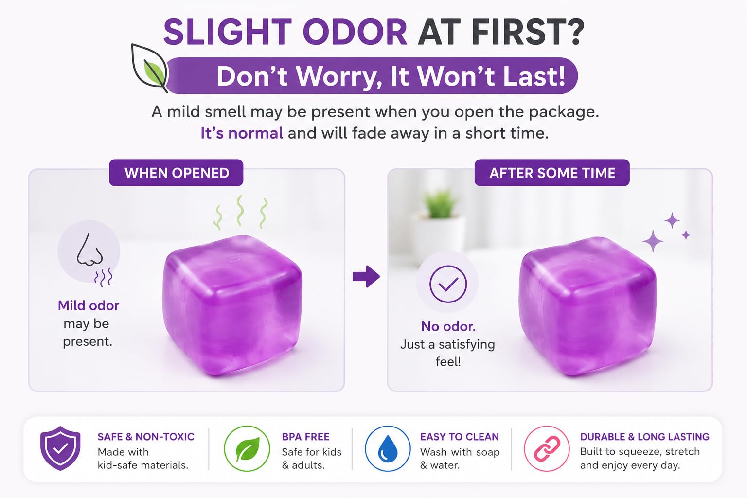 SUPERZON Stress Cube Squishy – 2.17-Inch Gel-Filled Fidget Toy for Anxiety & ADHD Relief (Purple)