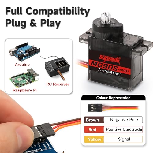 SupSeek MG90S 9g Micro Servo Motor Kit (4pcs) – Metal Gear, 2.0 kg-cm Torque, 0.08 sec/60° for RC Planes, Arduino, Robotics