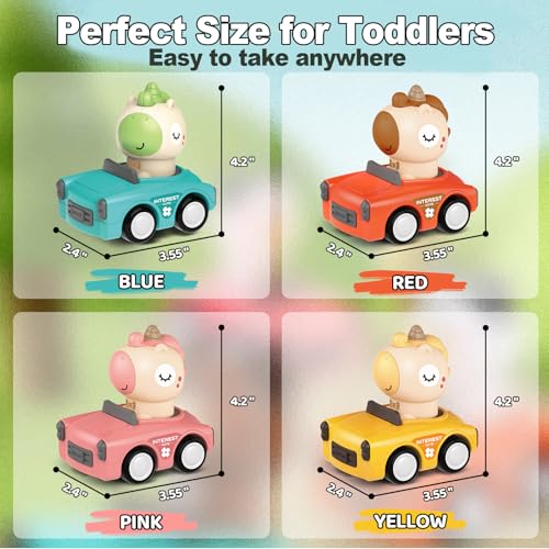 SUPVIB Press to Go Friction Inertia Car Animal Toddler Toy for 1-3 Year Old - 360° Rotating Head Click Sound