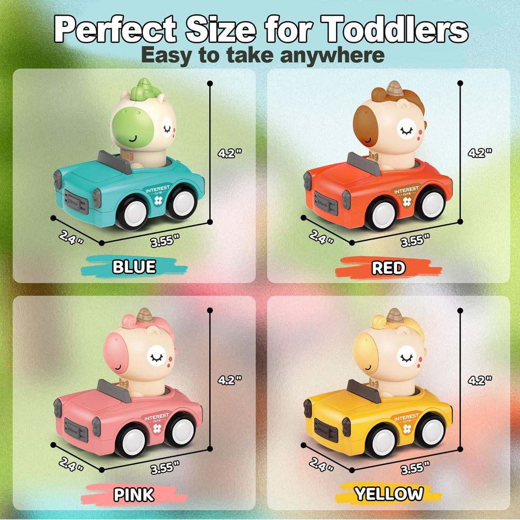 SUPVIB Press to Go Friction Inertia Car Animal Toddler Toy for 1-3 Year Old - 360° Rotating Head Click Sound