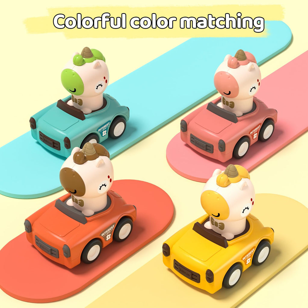 SUPVIB Press to Go Friction Inertia Car Animal Toddler Toy for 1-3 Year Old - 360° Rotating Head Click Sound