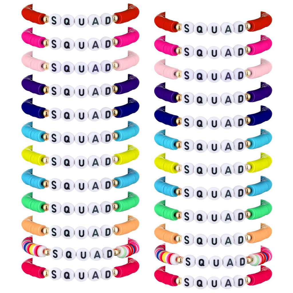 Sureio 24 Pack Rainbow Friendship Bracelets with Letter Beads – Stretch Elastic for Kids, Tweens, Women