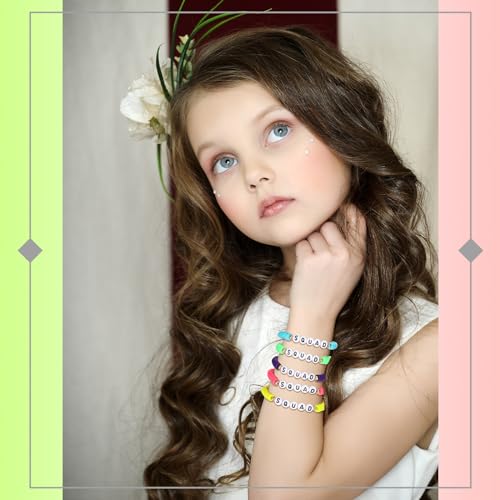 Sureio 24 Pack Rainbow Friendship Bracelets with Letter Beads – Stretch Elastic for Kids, Tweens, Women