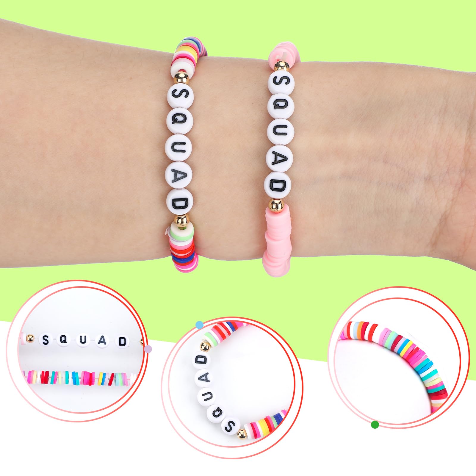 Sureio 24 Pack Rainbow Friendship Bracelets with Letter Beads – Stretch Elastic for Kids, Tweens, Women