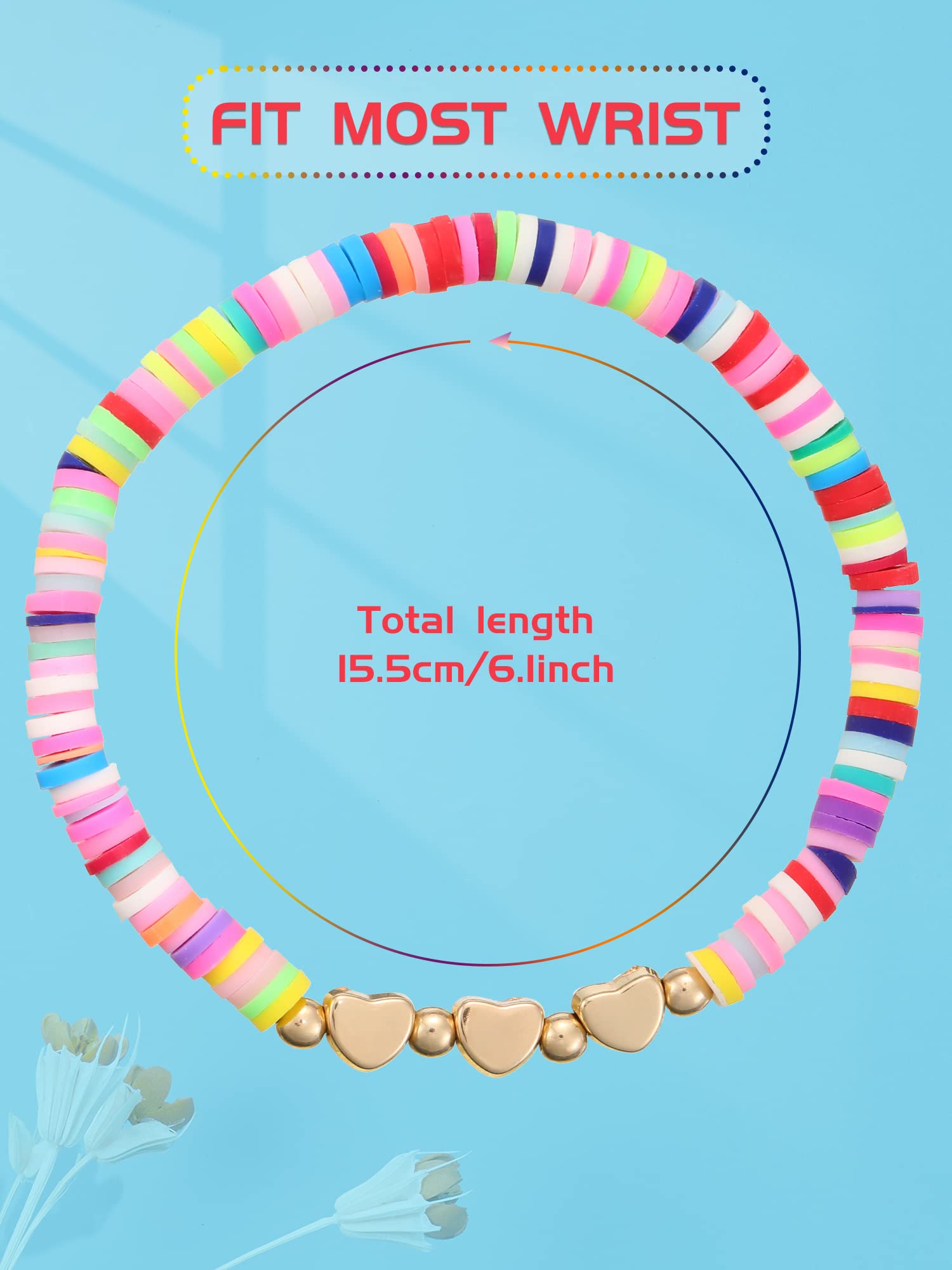 Sureio 24 Pcs Colorful Friendship Bracelets – Letter, Heart, Smile & Surfer Designs – Stretch Beaded for Girls, Women & Tween Party Favors