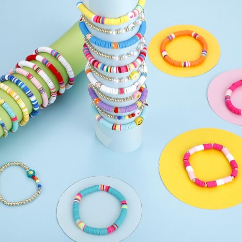 Sureio 24pcs Colorful Friendship Bracelets Set - Stretch Beaded Bracelets for Girls, Tweens, Party Favors