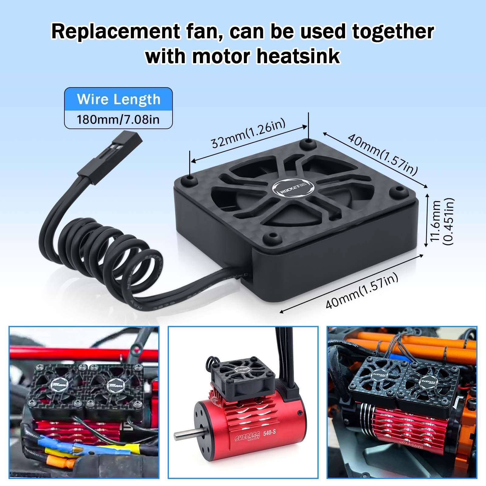 Surpass Hobby 40mm RC Cooling Fan - 16000 RPM High Speed Motor Fan for 1/8 1/10 RC Cars Trucks Truggies (Without Heatsink)