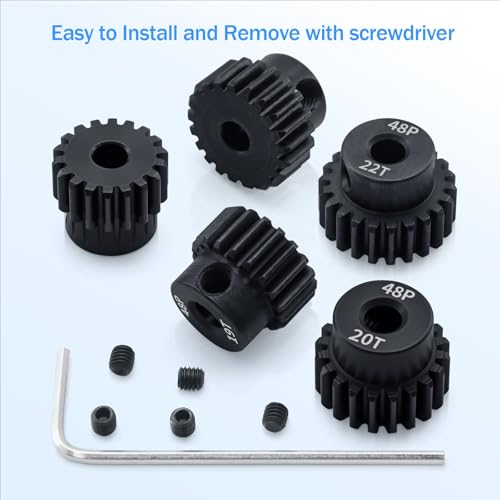 Surpass Hobby 48P Pinion Gear Set 5-Pack (18T-22T) for 1/10 RC Cars with Hex Key