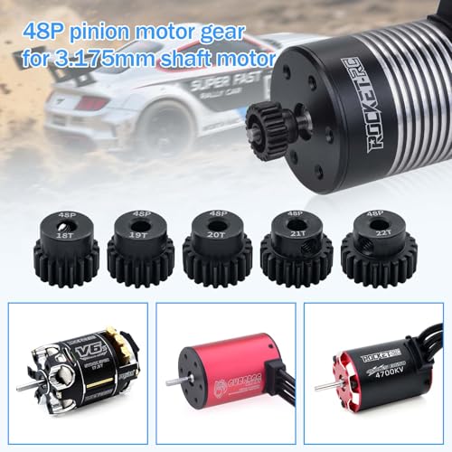 Surpass Hobby 48P Pinion Gear Set 5-Pack (18T-22T) for 1/10 RC Cars with Hex Key
