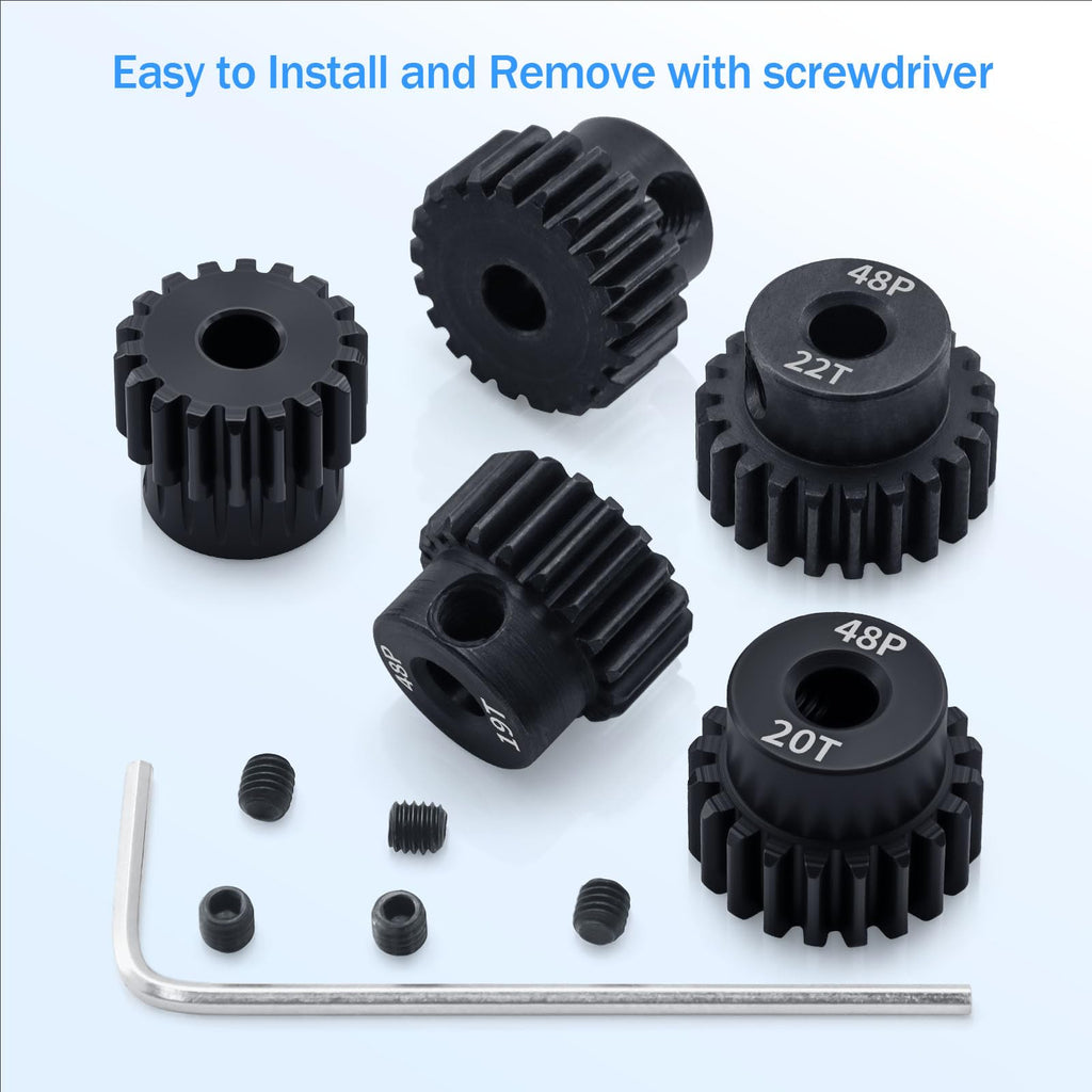 Surpass Hobby 48P Pinion Gear Set 5-Pack (18T-22T) for 1/10 RC Cars with Hex Key