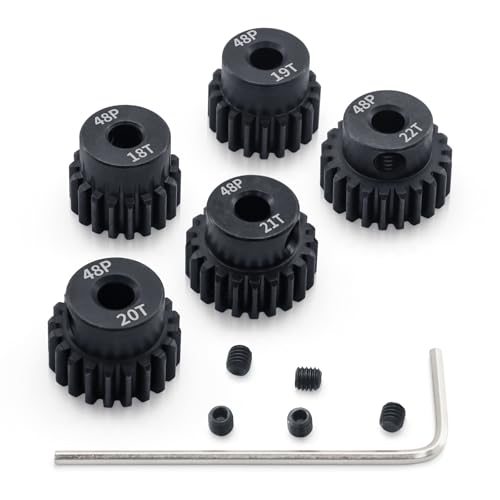 Surpass Hobby 48P Pinion Gear Set 5-Pack (18T-22T) for 1/10 RC Cars with Hex Key